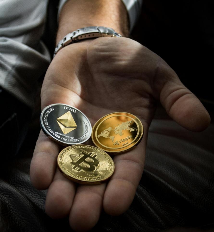 A person with crypto coins in their hand